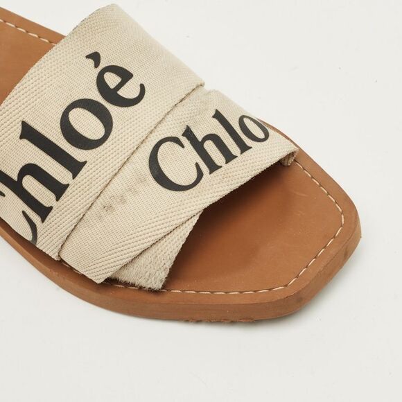 Chloe Woody Size 38 White Canvas Flat Slide - Picture 7 of 7